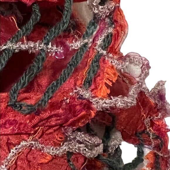 Salt Sequined Silk Artist Woven Red Scarf Vintage - Picture 3 of 7